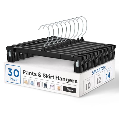 Smartor Black Pants Hangers 30 Pack, Skirt Hangers with Clips, 14 Inch - color: 30 Pack, size: 14