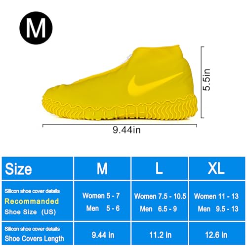 Shiwely Waterproof Shoe Covers, Silicone Reusable Shoe Cover Non-slip Durable Zipper Elastic Rain Cover Protection for Men Women (M (Women 5-7, Men 5-6), Yellow) - color: Yellow, size: M (Women 5-7, Men 5-6)