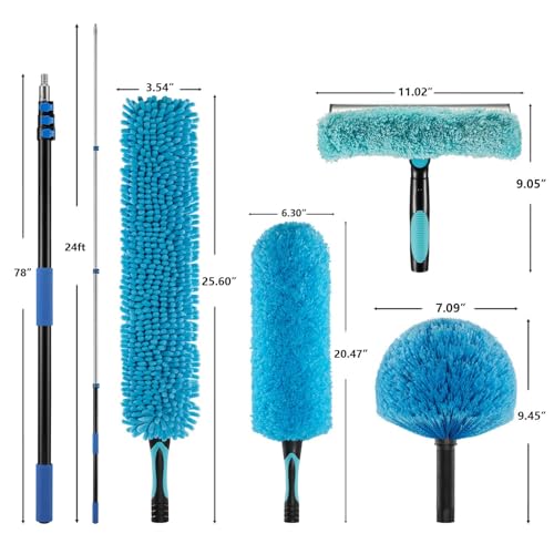 30ft 2 Cobweb Dusters, 24ft Extension Pole, High Ceiling Cleaning Tool - size: 24ft