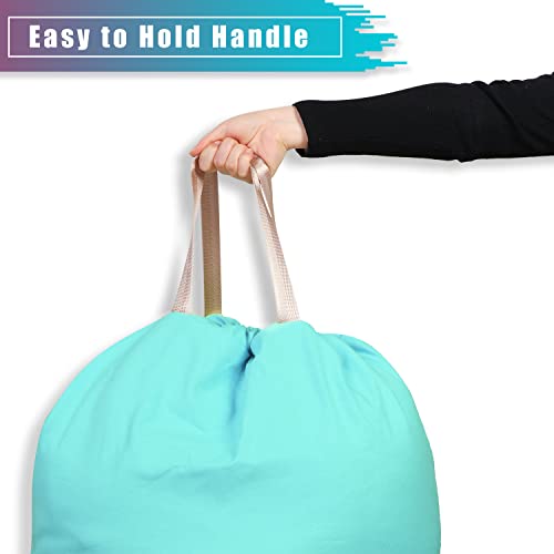 LOLOMLO Extra Large Canvas Laundry Bags with Handles & Drawstring Closure, Heavy Duty Tears Resistant Clothes Storage Travel Bags,25.5"x34",Lake Blue - color: Lake Blue