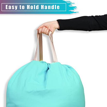 LOLOMLO Extra Large Canvas Laundry Bags with Handles & Drawstring Closure, Heavy Duty Tears Resistant Clothes Storage Travel Bags,25.5"x34",Lake Blue - color: Lake Blue
