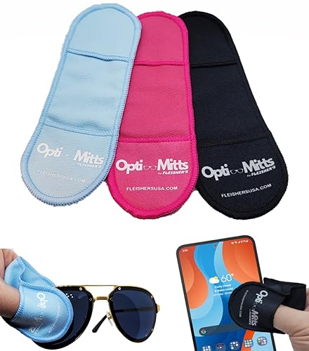 FLEISHER'S Opti-Mitts, Eyeglass Cleaning Cloth, 3 Pack, Soft Microfiber, Anti-Scratch, Lens Cleaning Wipes, Screen, Glasses, Lens Wipes, Finger Mitts