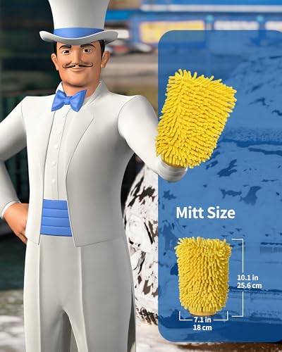 MR.SIGA Microfiber Car Wash Mitt, Chenille Wash Mitt for Car Washing - color: Blue & Yellow