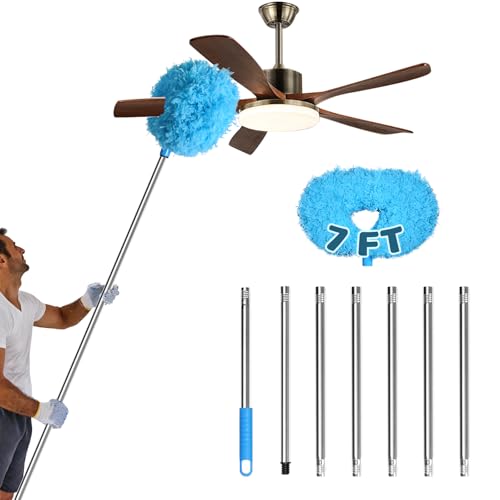 Storystore Ceiling Fan Cleaner Duster, Adjustable Microfiber Duster - color: Round-blue, size: 7FT