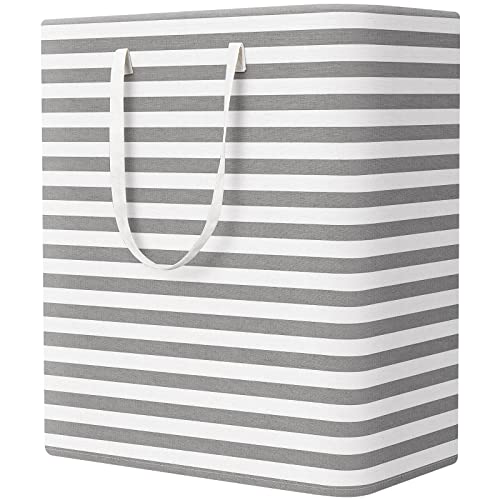 StorageRight Laundry Basket Hamper, 100L Clothes Storage, Striped Grey - color: Grey, size: 100L