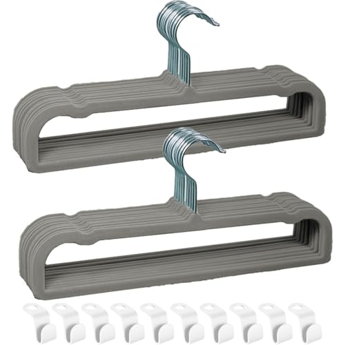 Velvet Hangers Non Slip - 20 Pack Pants Hangers for Grey Felt Hangers - color: Grey Silver Hook