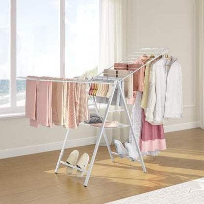 APEXCHASER 6 Height Adjustable Clothes Drying Rack with Shoe Slots, White - color: White
