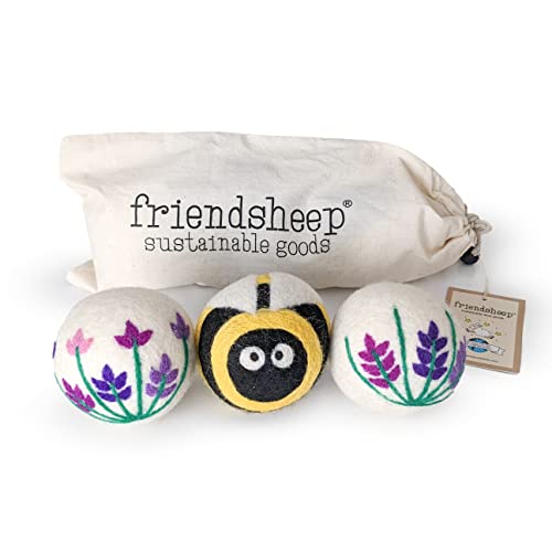 Friendsheep Wool Dryer Balls, Organic Reusable Fabric Softener Alternative for Laundry, Handmade, Fair Trade, Hypoallergenic, Eco-Friendly, Plastic-Free (3 Pack XL – Lavender Fields Bee Flower) - color: Fields Bee Flower, size: 1 Count (Pack of 3)
