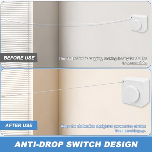 Retractable Clothesline, 15.75 Ft Indoor Outdoor Drying Line(White) - color: White