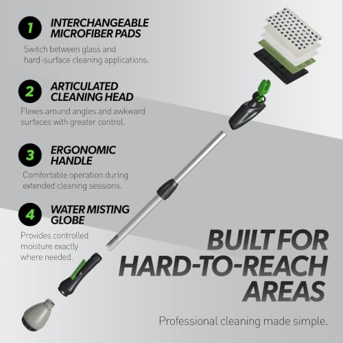 IPC Eagle Cleano 5-Foot Telescopic Window & Surface Cleaning System Integrated Water Misting Globe with Microfiber Cleaning Tool for Glass, Mirrors, Counters & Commercial Facilities - size: 5'