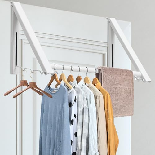 HOME RIGHT Over The Door Clothes Hanger,1.69 Inch Door Hook for Over The Door Drying Rack,Foldable Retractable Overdoor Hanger Hook for Bathroom,Laundry Room,Apartament and Bedroom
