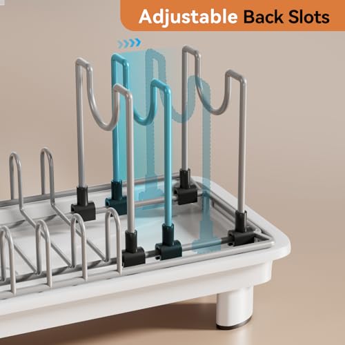 Laveshop Small Dish Drying Rack, Compact Dish Drainer for Kitchen Counter, with Adjustable Back Slots, Space-Saving for Small Kitchens, White - color: White