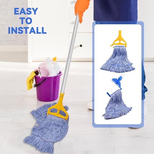 Commercial Heavy Duty Mop Heads Replacement for Rubbermaid: 3 Packs Industrial Wet Mop Head for Floor Cleaning - Commercial Products Looped End String Head Refills - color: 3 Count-blue