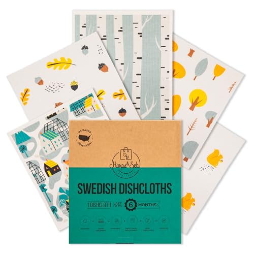 Harps&Seb Swedish Dishcloths for Kitchen Dish Towels - 5 Pack, Non-Scratch Reusable Paper Towels, Super Absorbent Washable Swedish Dish Cloths, No Odor, Biodegradable, Home Design - color: Home Sweet Home, style: 5 Pack