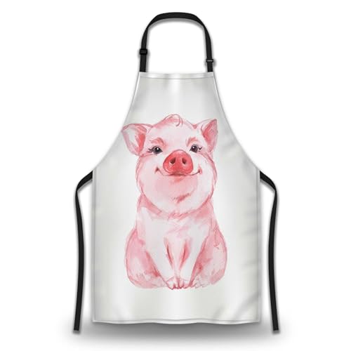 Cook Apron Women Lovely Pink Pig Watercolor Cooking Aprons for Men for Kitchen Cooking Restaurant BBQ Painting Crafting Gardening 27” (W) x 31” (H), Waterproof Aprons - color: Pink Pig Watercolor