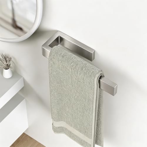 HUFEEOH Hand Towel Holder, Stainless Steel Bathroom Towel Holder Towel Bar, Silver Dish Towel Hanger Wall Mount Heavy DutyTowel Racks for Bathroom - color: Silver, size: 8 Inch-Drilling