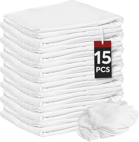 Nabob Wipers New Lint Free Cloth (15 Pack) - 100% Cotton Cleaning Rags Exact Cut - Premium White Rags for Cleaning House - White Rags for Dusting, Staining, Polishing, Painting 18"x18" - size: 18x18 Inch (15 Pack)