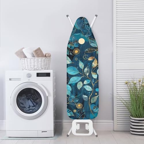 Blue Leaves Ironing Board Cover and Pad, Resist Scorching and Staining, 15x54 Inch Thick Padding Ironing Board Covers, Elastic Edges - color: Blue Leaves