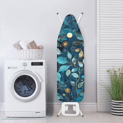 Blue Leaves Ironing Board Cover and Pad, Resist Scorching and Staining, 15x54 Inch Thick Padding Ironing Board Covers, Elastic Edges - color: Blue Leaves