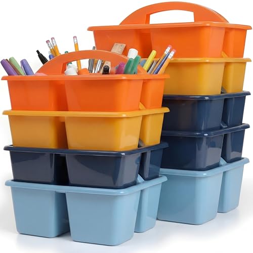 Kathfly 8 Pack Classroom Caddy Organizer with Handle, Plastic Art Craft Cleaning Caddy Bulk, Small Multipurpose Supply Organization Storage Basket for Table Desk Office Pencil Teacher (Blue Orange) - color: Blue Orange