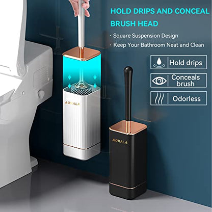 Toilet Brush and Holder, Elegant 2 Pack Silicone Toilet Bowl Brush Set with Ergonomic Long Handle, Modern Bathroom Decor Cleaning Accessories, Durable, Deep Cleaning - Black & White