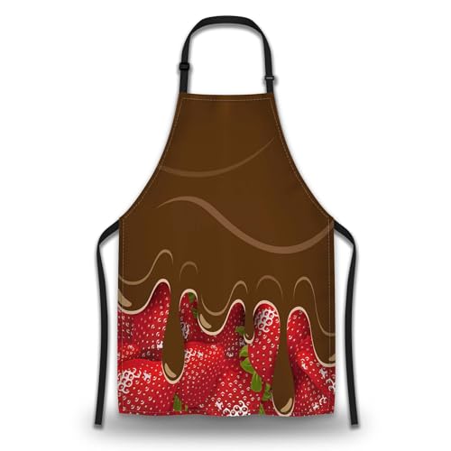Kitchen Apron for Men Strawberry and Chocolate Pinafore Aprons for Women for Cooking Restaurant BBQ Painting Crafting Gardening 27” (W) x 31” (H), Waterproof Apron - color: Strawberry and Chocolate