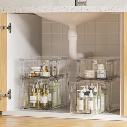 Vtopmart Clear Stackable Storage Drawers, 8 Pack Mixed Organizer Set - style: 4 Medium+4 Small