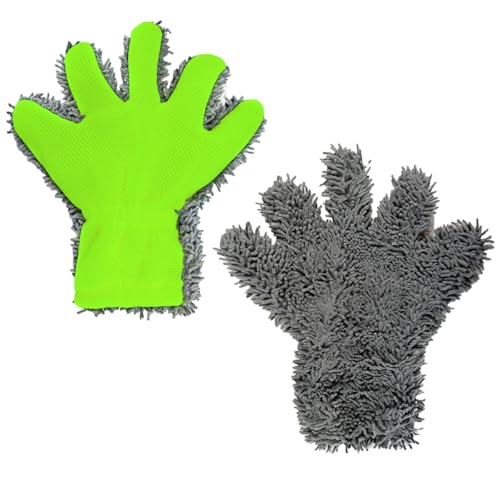2PCS Car Wash Mitts, Double-Sided Microfiber 5-Finger No-Scratch Washing Glove, Universal Soft Automotive Interior Exterior Detailing Mitt for Cleaning Wheel Tight Spot (Green) - color: Green