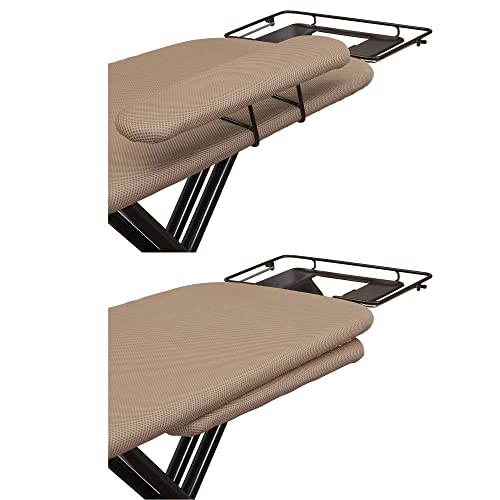 Household Essentials Mega Ironing Board, 4-Leg, Steel Top Pressing Station, Heat-Resistant Fiber Pad and Polyester Cover, Includes Sleeve Board and Iron Rest with Hanger Bar, Bronze Frame - color: Brown/Bronze, size: 49" L, style: With iron station