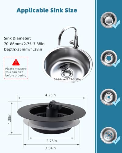 Universal 3 in 1 Kitchen Sink Drain Strainer Stopper Combo, Matteblack - style: Black Metal Shell with Folded Handle Strainer
