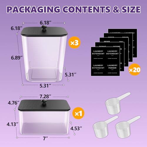 4 Pack Laundry Pods Container, Clear Laundry Room Organization Containers Essentials, Large Detergent Powder Storage Containers Black Wooden Lids & Labels Signs, Home Acrylic Laundry Pods Holder - color: Black, size: 3+1 pack