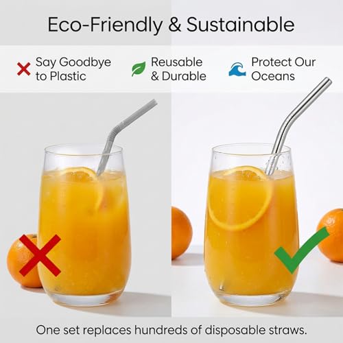 10 Pcs Short Metal Straws, 5 Straight 5 Bent with 2 Cleaning Brush, 6 Inch Reusable Stainless Steel Straws for Cocktail Coffee Mugs Small Glasses Cups