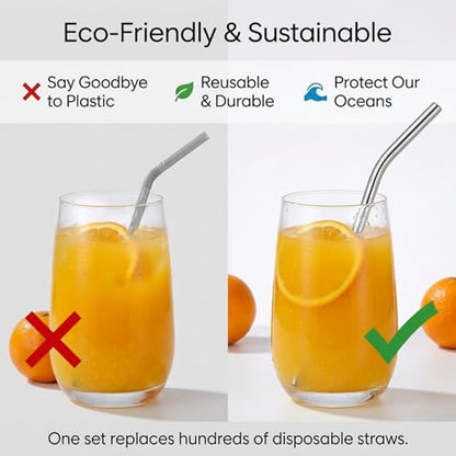 10 Pcs Short Metal Straws, 5 Straight 5 Bent with 2 Cleaning Brush, 6 Inch Reusable Stainless Steel Straws for Cocktail Coffee Mugs Small Glasses Cups