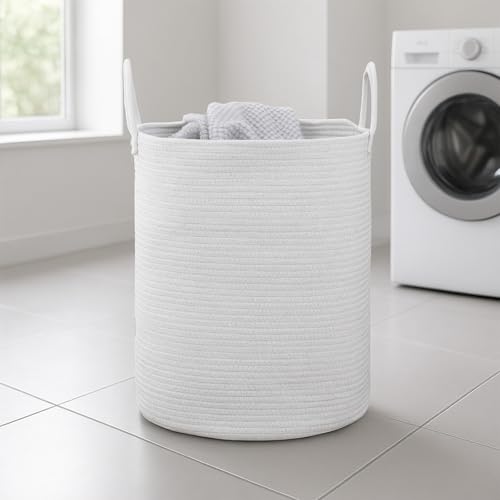 Woven Laundry Basket, Nursery Hamper, 15x15x18 Inch, White - color: White