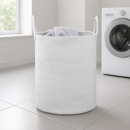 Woven Laundry Basket, Nursery Hamper, 15x15x18 Inch, White - color: White