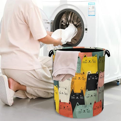 Cute Cat Laundry Basket,Foldable with Handles Tote Bag Oxford Cloth for Bathroom Bedroom Dirty Clothes Storage Bucket 16" x 20.8" - color: Cute Cat