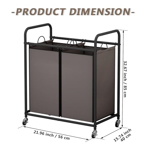 SUOERNUO Laundry Hamper with Lockable Wheels and 2 Removable Bags - color: Brown