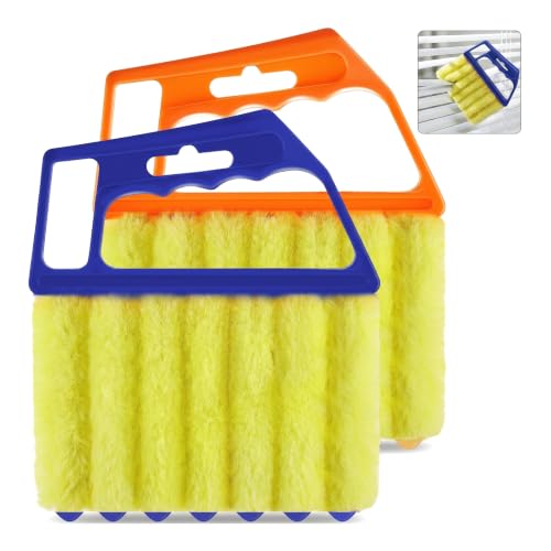 2PCS Blind Cleaner Tool, 7-Finger Microfiber Duster for Window Blinds, Detachable Washable Air Vent Cleaning Brush, Anti-Shedding Brush with Ergonomic Handle for Fan Car AC