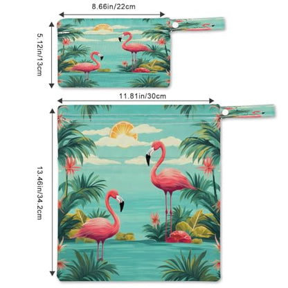 Pardick Wet Bag 2Pcs Wet Dry Bag Waterproof Travel Laundry Bags Summer Flamingo Swimsuit Bags Storage Cloth Diaper Bathing Suit 0rganizer for Beach, Yoga, Gym, Pool - color: Summer Flamingo