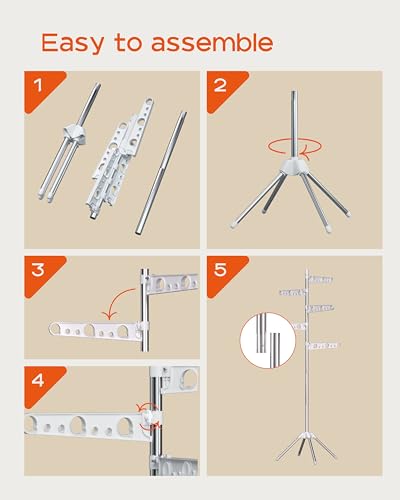CASAMAYA Clothes Drying Rack Foldable, 70.9 inch Tripod Drying Rack for 35 Pieces of Clothes, with Height-Adjustable Rotatable Clothes Rails, Space Saving, Stainless Steel, White and Silver CDR005W01 - color: White + Silver, size: 5-Tier Standard