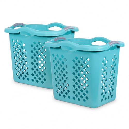 Teal Laundry Basket Set of 2 with Silver Handles, 2 Bushel - color: Blue 2pcs