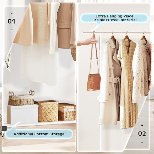 VICERII Clothing Rack, 55.51 Inch Heavy Duty Clothes Rack Rolling Garment Rack with Wheels and Bottom Shelf, 130LB Capacity Clothes Racks for Hanging Clothes, Coats, Shirts, Sweaters, Skirts, White - color: White, size: Single