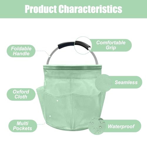 17L Cleaning Caddy with Handle, Foldable Cleaning Supply Caddy with 6 Pockets Cleaning Caddy Bag for Outdoor Camping Garden Harvest Basket Bathroom Storage (Clear Green) - color: Clear Green
