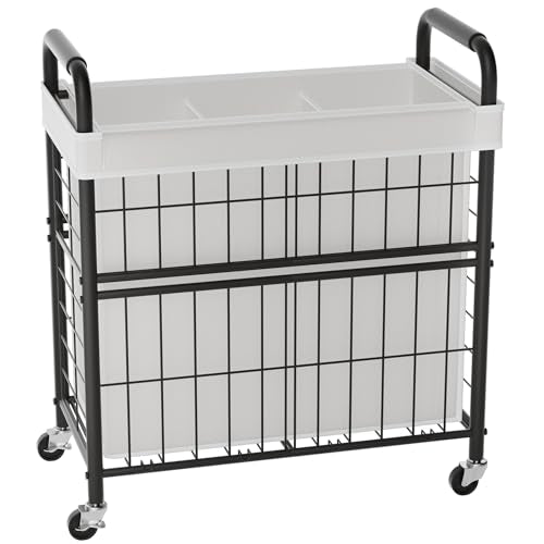 145L Rolling laundry Sorter Hamper Basket 3 Section with Wheels - color: White, size: 145L