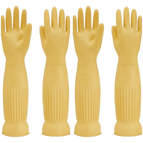 Household Cleaning 18inch Kitchen Dishwashing Rubber Gloves - color: Latex Color, size: Large