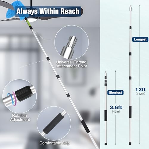 18FT Window Cleaning Kit, 3-12FT Telescoping Extension Pole - size: 3-12ft