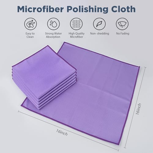 SINLAND Microfiber Glass Polishing Cleaning Cloths, Purple, 16x16In, 6Pk - color: Purple X 6