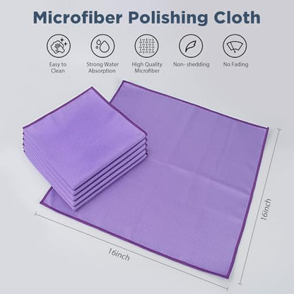 SINLAND Microfiber Glass Polishing Cleaning Cloths, Purple, 16x16In, 6Pk - color: Purple X 6