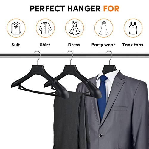 DEDU Suit Hangers for Men 40 Pack, Black Coat Hangers Extra Wide Non Slip Width 17.7", Thick Plastic with Pants Bar & Metal Hook - color: Black, size: 40 Pack
