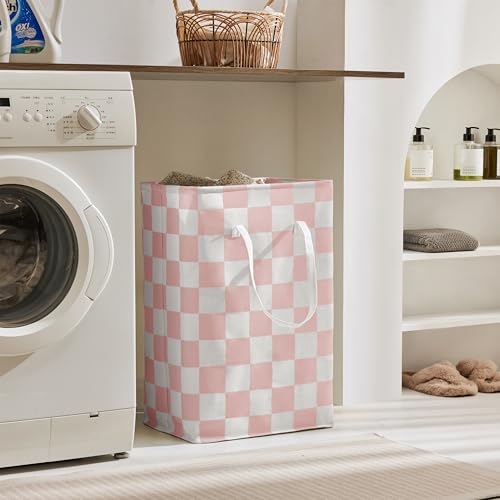 Checkered Laundry Hamper, Pack of 2, Large Pink Collapsible Cloth Hampers Basket for Storage Girls Wome Organization Cute Aesthetic, 2 x 75L - color: Pink